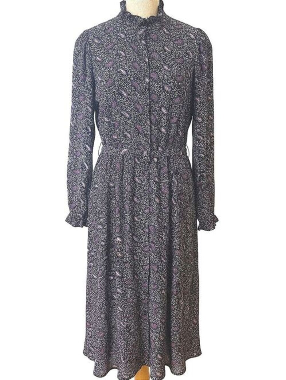 Vintage 80s Jeannene Booher Silk Paisley Wearable Art Midi Dress 10 Belted